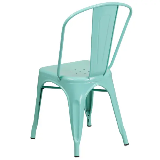 Merrick Lane Wells Indoor/Outdoor Stacking Metal Dining Chair with Single Slat Back and Powder Coated Finish Mint Green {4}