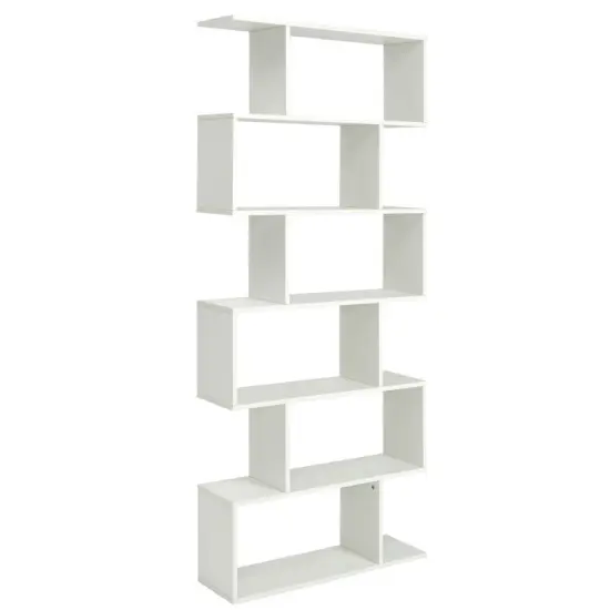 6 Tier S-Shaped Bookshelf Storage Display Bookcase Decor Z-Shelf Black {9}