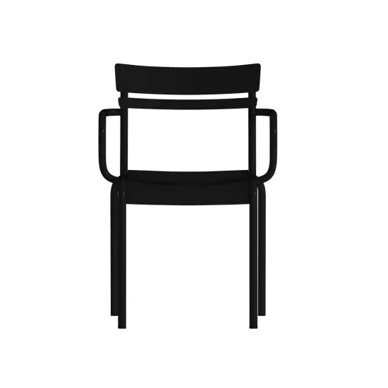 Emma and Oliver Rennes Powder Coated Steel Stacking Dining Chair with Arms and 2 Slat Back for Indoor-Outdoor Use Black {3}