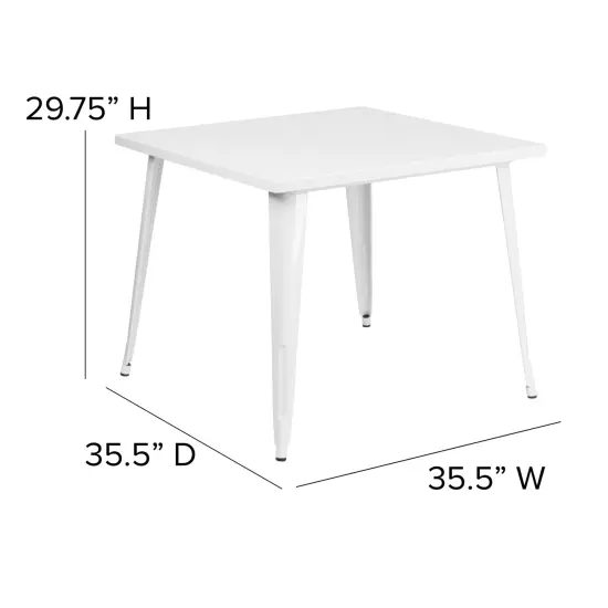 Merrick Lane Adana 35.5" Square Metal Dining Table for Indoor and Outdoor Use White {5}