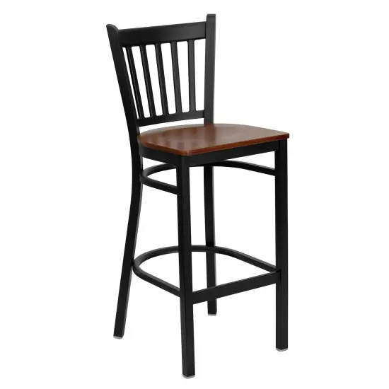 Emma and Oliver Vertical Back Metal Restaurant Dining Barstool Mahogany/BlackMetal {6}