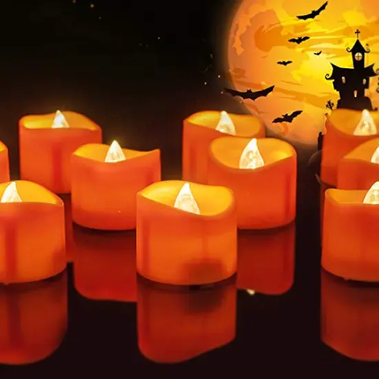 Halloween 24 Pack Orange Tea Light Candles, Battery Operated LED Tealights, Small Pumpkins Lights, Flameless, Electric Fake Tea Candles {2}