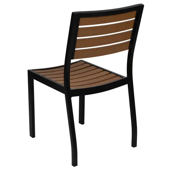 Merrick Lane Kersey Outdoor Side Chair Poly Faux Wood and Metal Patio and Deck Chair for All-Weather Use Teak {4}