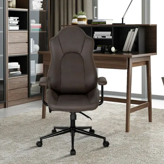 High Adjustable Back Executive Office Chair with Armrest-Brown {6}