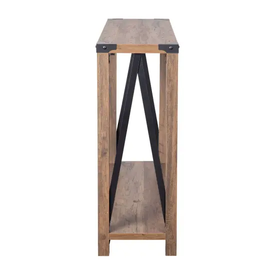 Merrick Lane Green River Modern Farmhouse Engineered Wood Sofa Table and Powder Coated Steel Accents Rustic Oak {4}