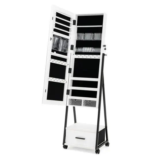 Jewelry Cabinet with Full Length Mirror White {6}