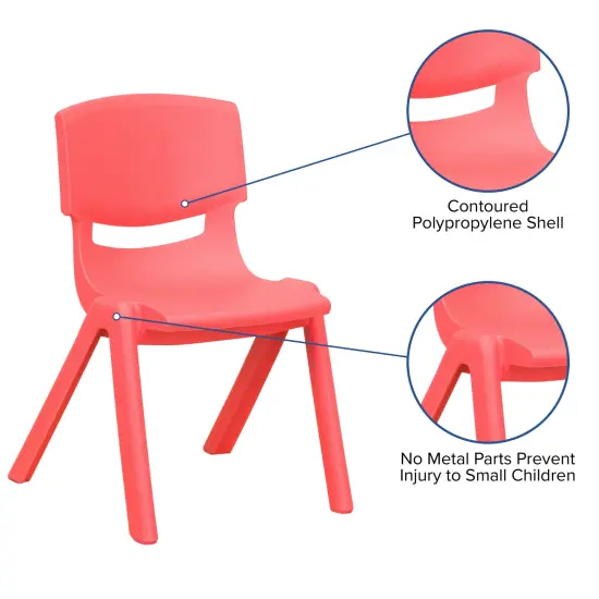 Emma and Oliver 4 Pack Plastic Stack School Chair with 12" Seat Height - Kids Chair Red {3}