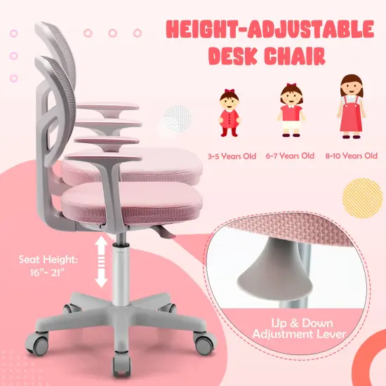 Adjustable Desk Chair with Auto Brake Casters for Kids Pink {6}