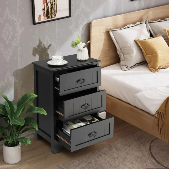 3 Drawers End Storage Wood Side Nightstand Black {6}