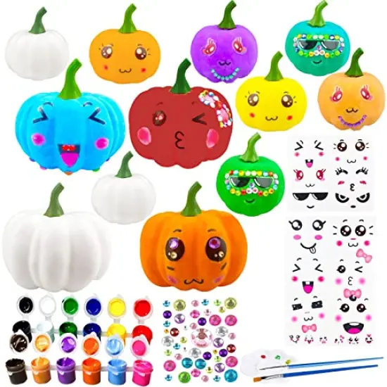 12 Pck Pumpkin Decorations Halloween Crafts PumpkinHalloween White Artificial Pumpkin Decorating Kit with Sticker Kids DIY Arts and Crafts for Halloween Party Thanksgiving Home Fall Decor Pumpkin Decor {3}