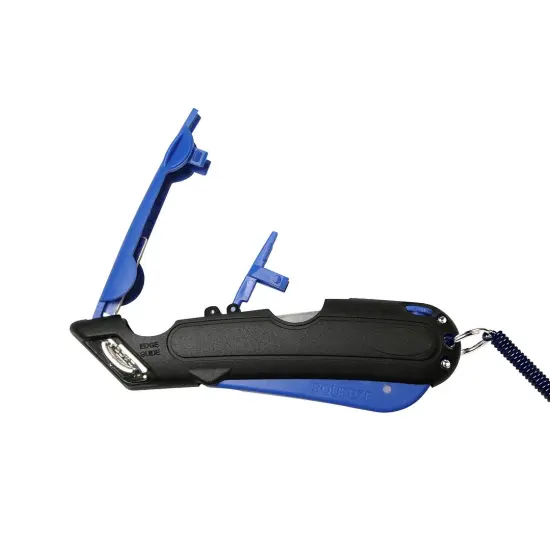 Garvey Box Cutter Knife with Shielded Blade Storage Compartment, Self-Retracting Cutter with Belt Holster for Boxes, Carboard, Cartons and Plastics, Black and Blue (091524) {4}