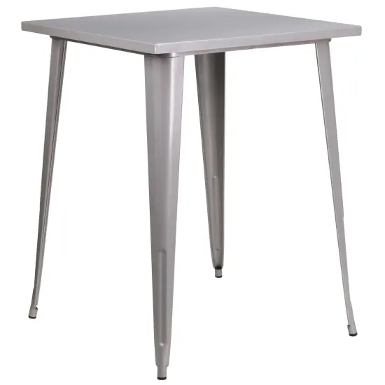 Merrick Lane Rothko Patio Dining Table with Metal Frame and Square Top Silver {1}