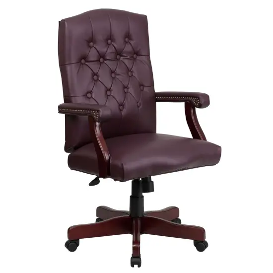 Merrick Lane Versailles High Back Tufted Home Office Chair With Height Adjustment And 360&deg; Swivel Burgundy LeatherSoft {1}