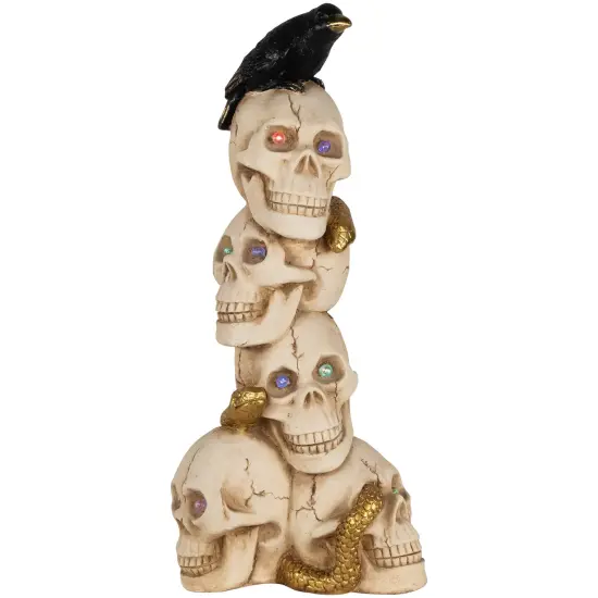 Northlight LED Lighted Skull Tower with Raven and Snake Halloween Decoration - 27.5" - Multicolor Beige {3}