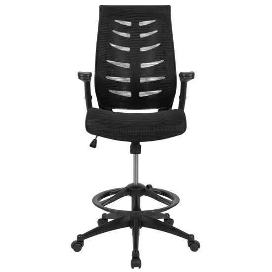 Emma and Oliver High Back Mesh Ergonomic Drafting Chair with Adjustable Flip-Up Arms Dark Gray {8}