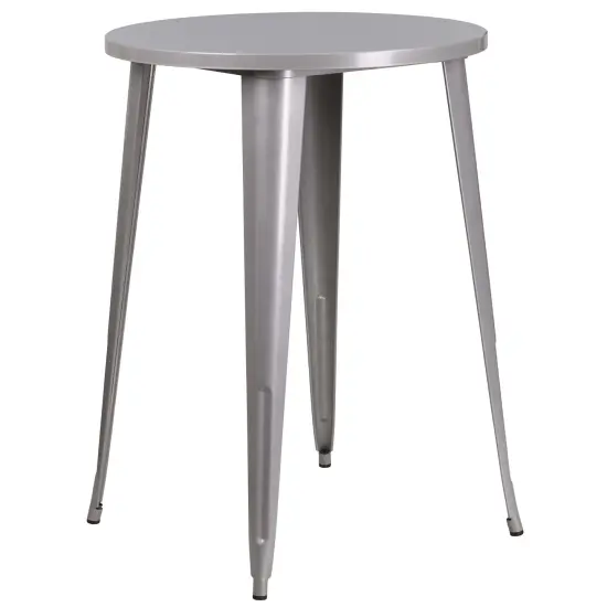 Emma and Oliver Commercial Grade 30" Round Colorful Metal Indoor-Outdoor Bar Height Dining Table Silver {1}