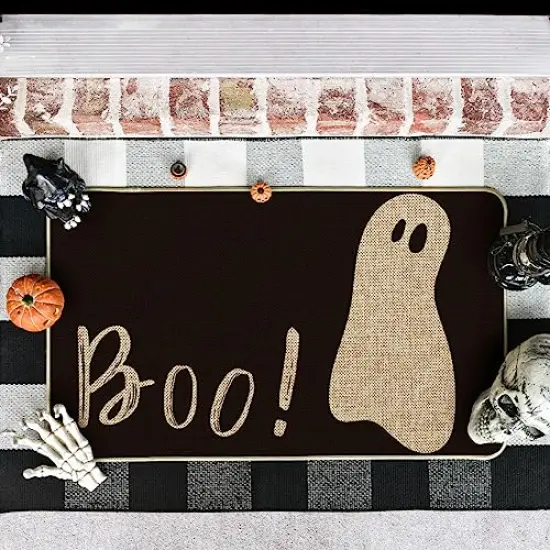 Artoid Mode Ghost Boo Decorative Doormat, Seasonal Fall Halloween Holiday Low-Profile Floor Mat Switch Mat for Indoor Outdoor 17 x 29 Inch {5}