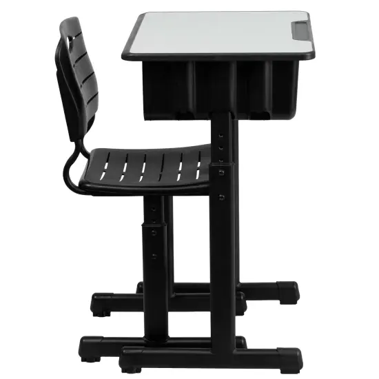 Emma and Oliver Adjustable Height Student Desk and Chair with Pedestal Frame Grey {6}