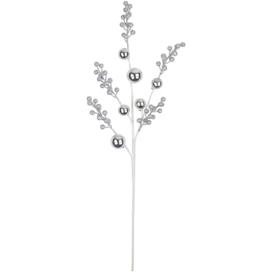 Northlight 29" Silver Glitter Berries with Ornaments Christmas Spray {1}