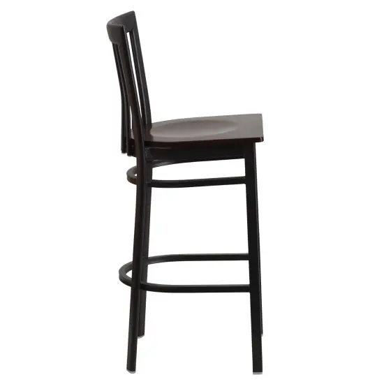 Emma and Oliver 2 Pack School House Back Metal Restaurant Barstool Walnut/BlackMetal {4}