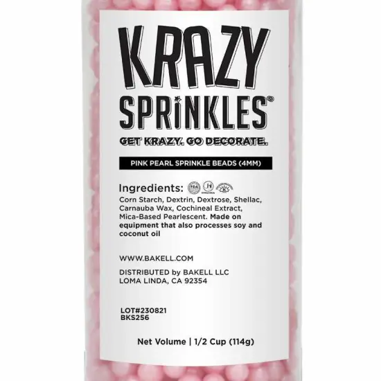 Krazy Sprinkles - Pink Pearl 4mm Beads (1/2 Cup, 1x Jar) for Cakes, Ice Cream & Cookies {4}