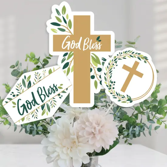 Big Dot of Happiness Elegant Cross - Religious Party Centerpiece Sticks - Table Toppers - Set of 15 {1}