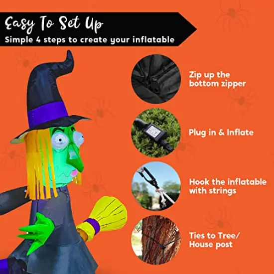 4 FT Tall Halloween Inflatable Witch Crashing Into Tree with Build-in LEDs Blow Up Inflatables for Halloween Party Indoor, Outdoor, Yard, Garden, Lawn Decorations {2}
