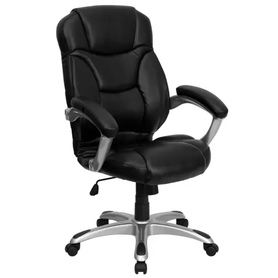 Emma and Oliver High Back Executive Ergonomic Office Chair with Silver Nylon Base and Arms Brown Microfiber {6}