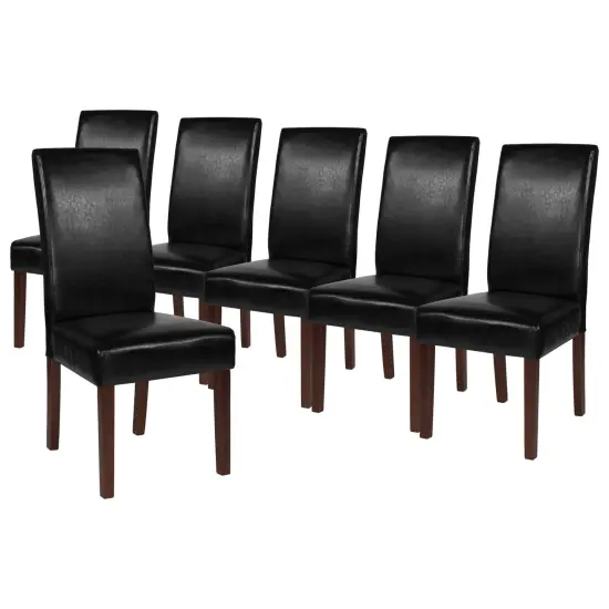 Merrick Lane Ellison Mid-Century Panel Back Parsons Accent Dining Chair - Set of 6 Black LeatherSoft {1}