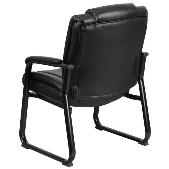 Emma and Oliver Big & Tall 500 lb. Rated Leather Tufted Executive Side Reception Chair with Sled Base Black {4}