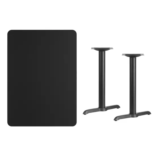 Emma and Oliver 30"x42" Rectangular Laminate Table with 5"x22" Table Height Bases Black {3}