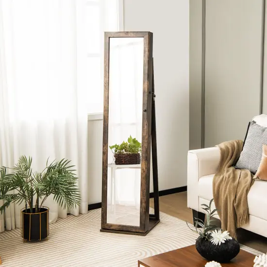 FreeStanding Lockable Jewelry Storage Organizer with Full-Length Mirror Brown {2}