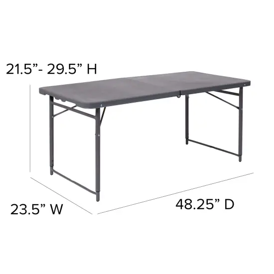 Emma and Oliver 4-Foot Height Adjustable Bi-Fold Dark Gray Plastic Folding Table with Handle {5}