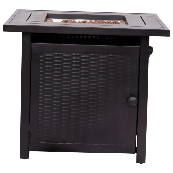 Emma and Oliver Calder 50,000 BTU Propane Fire Table with Wicker Motif Steel Base and Steel Tabletop with Included Lid, Lava Rocks, and Tank Holder Black {3}