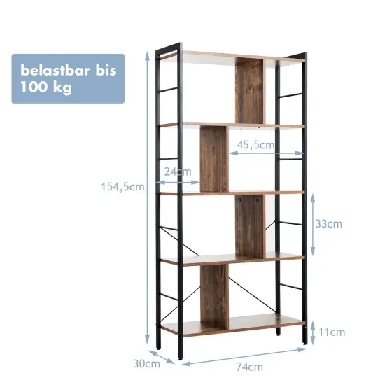 4-Tier Industrial Bookshelf Floor Standing Storage Rack Large Storage {4}