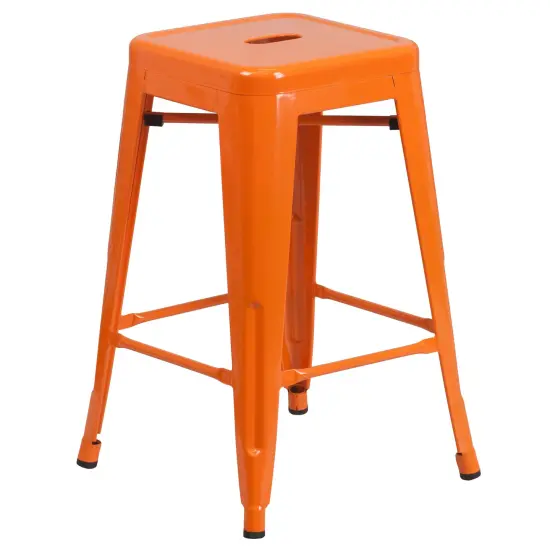 Merrick Lane Newark Series Backless Metal Stool with Square Seat for Indoor-Outdoor Use Yellow {6}