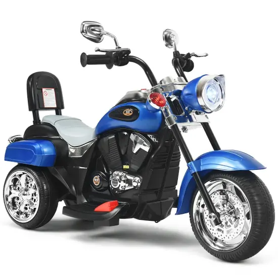 6V Chopper Style Motorcycle with Bright Headlight and Cheering Music Perfect Gift to Kids Blue {1}