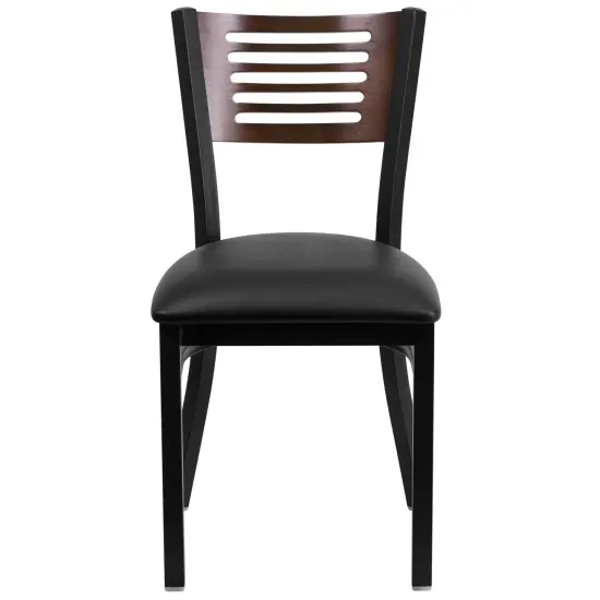 Emma and Oliver Decorative Slat Back Metal Restaurant Dining Chair Walnut/BlackVY/Black {2}