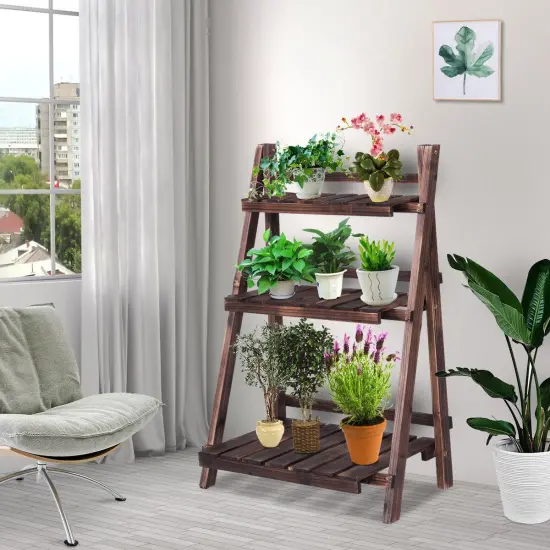 3 Tier Outdoor Wood Design Folding Display Flower Stand {3}