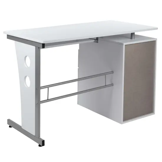 Emma and Oliver Desk with Three Drawer Single Pedestal and Pull-Out Keyboard Tray White {4}