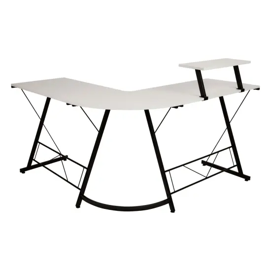 Emma and Oliver L-Shaped Computer Desk, Gaming Desk, Home Office Desk, Frame White/Black {3}