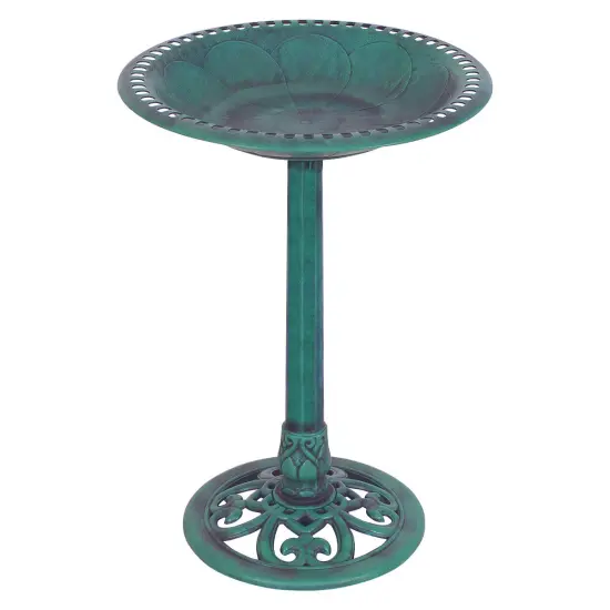 20"x28" Decorative Green Pedestal Bird Bath with Scroll Design Resin Outdoor Water Bowl {4}