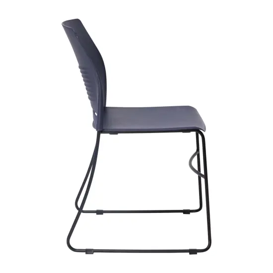 Emma and Oliver Arcana Series Set of 5 Heavy Duty 660 lb. Capacity Ergonomic Polypropylene Stack Chair with Perforated Back and Steel Sled Base Navy {5}