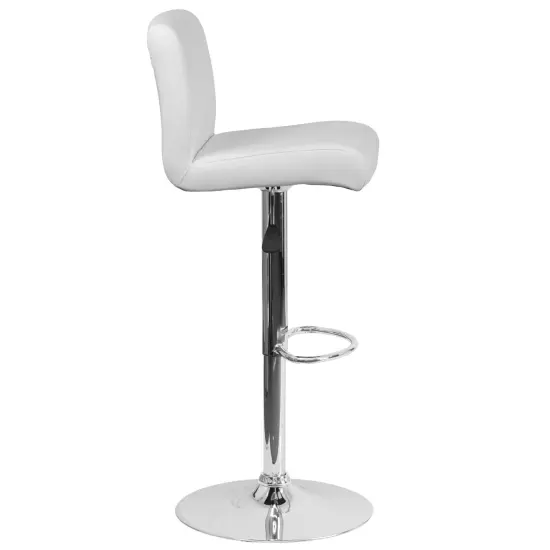 Emma and Oliver Swivel Rolled Seat Adjustable Height Barstool with Chrome Base White {5}
