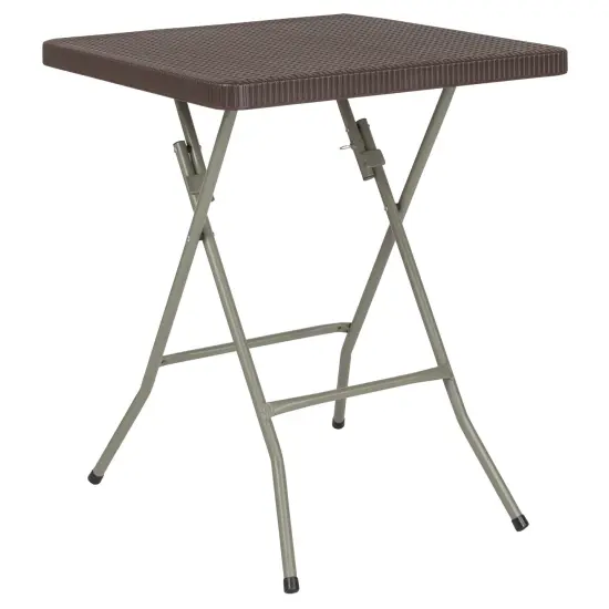 Emma and Oliver 1.95-Foot Square Rattan Plastic Folding Table Brown {1}