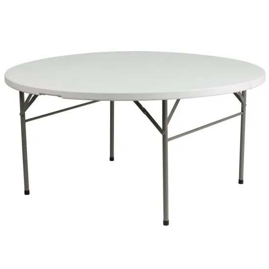 Emma and Oliver 5-Foot Round Bi-Fold Plastic Folding Table with Carrying Handle Granite White {1}