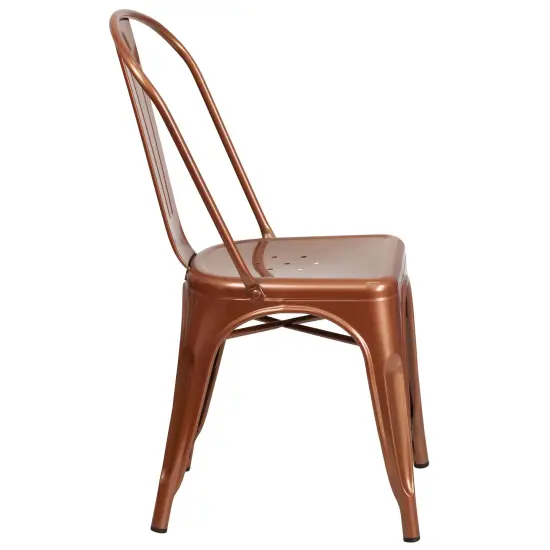 Merrick Lane Wells Indoor/Outdoor Stacking Metal Dining Chair with Single Slat Back and Powder Coated Finish Copper {5}