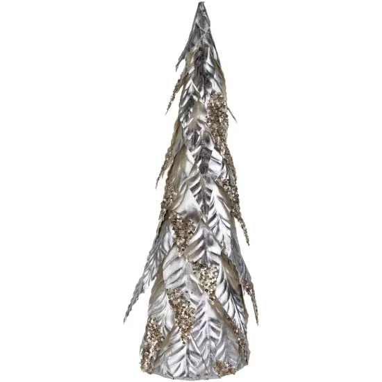 Northlight Sequined Layered Leaves Christmas Cone Tree - 20" - Platinum and Champagne Finish Silver {1}