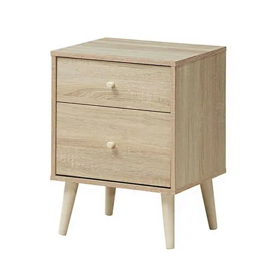 Freestanding Wooden Beside End Side Table Nightstand with 2 Deep Drawers Natural {1}