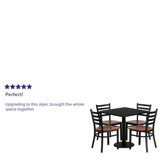 Emma and Oliver 30'' Square Laminate Table Set with 4 Ladder Back Metal Chairs Black {3}